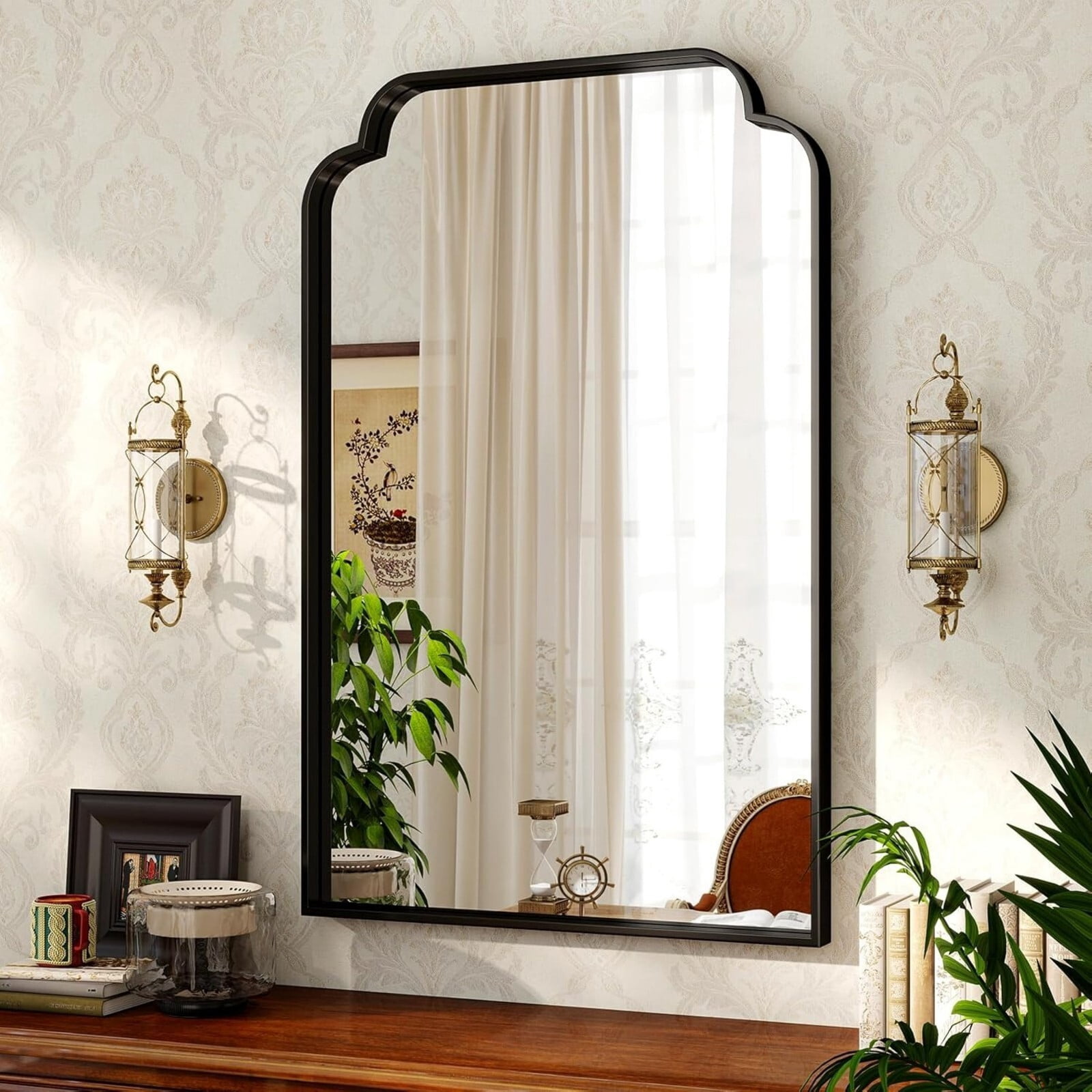 AUROMIR 36"x24" Arched Bathroom Mirror Modern Wall Mounted Mirror with Deep Frame, Black