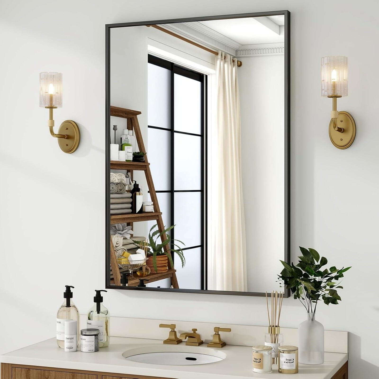 AUROMIR 36"x24" Rectangular Bathroom Mirror Vanity Wall Mirror with Metal Frame, Black