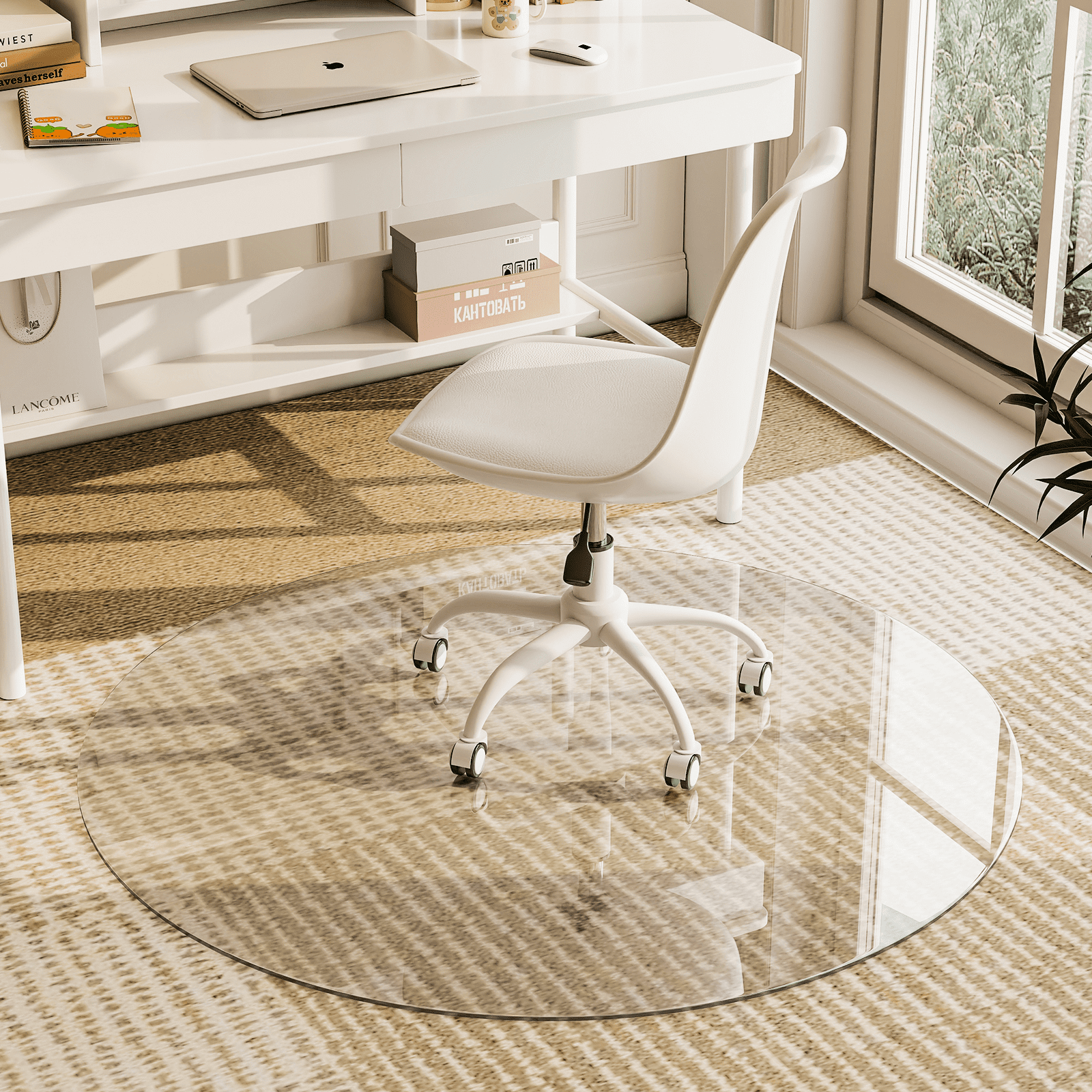 AUROMIR 46"x46" Glass Chair Mat Round Tempered Glass Floor Mat for Carpeted or Hardwood Floors,Clear