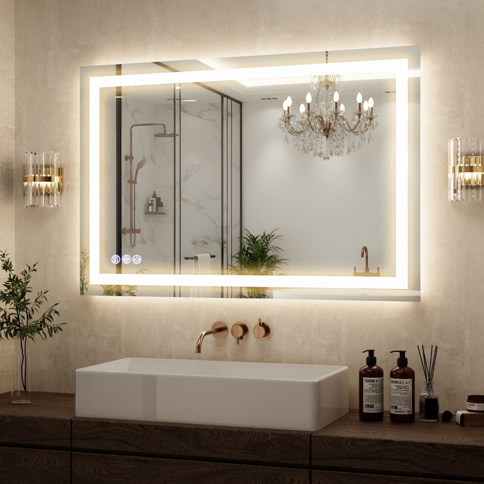 AUROMIR 48"x 32" LED Bathroom Vanity Mirror with Dimmable 3 Color Modes, White