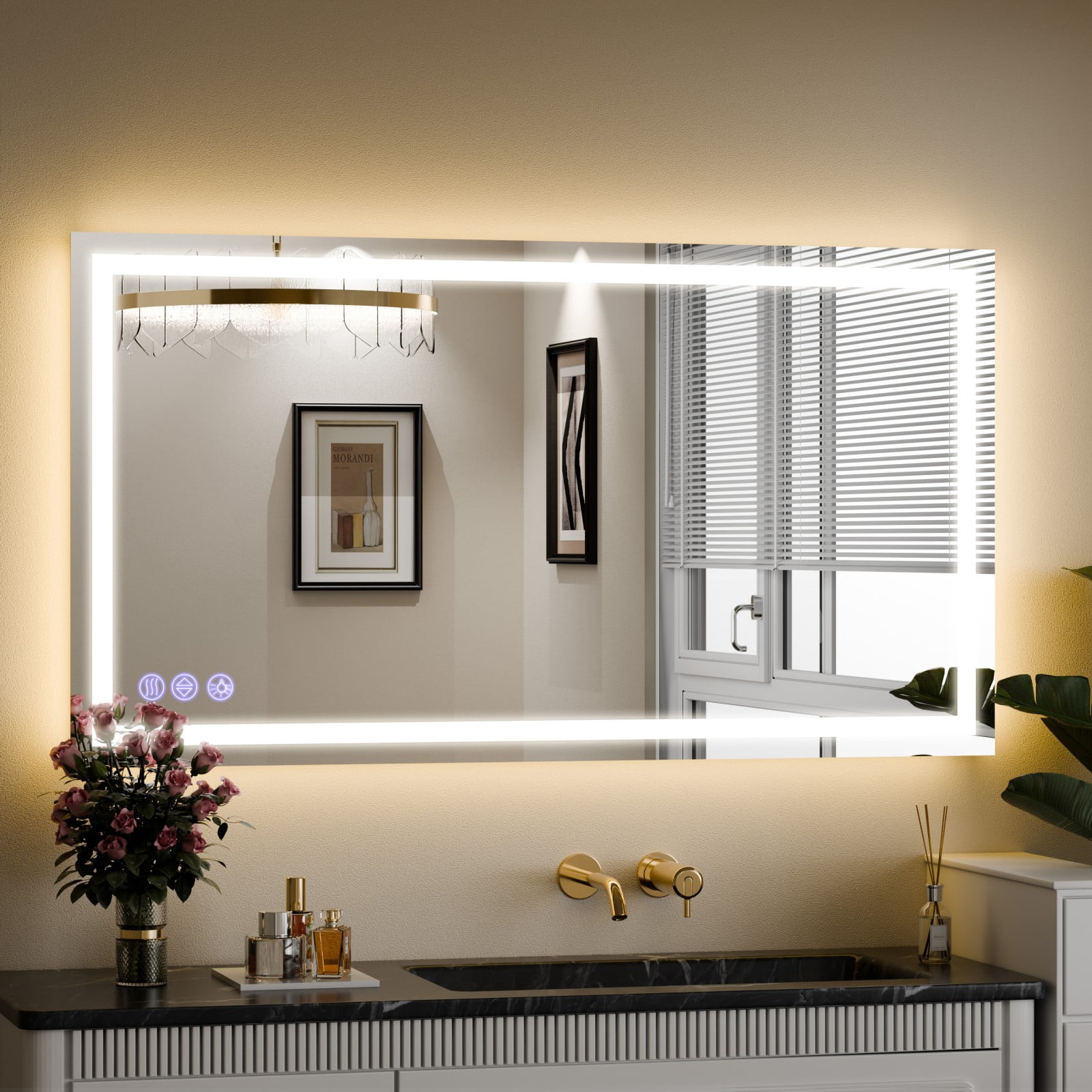 AUROMIR 55"x 30" LED Bathroom Vanity Mirror with Dimmable 3 Color Modes, White