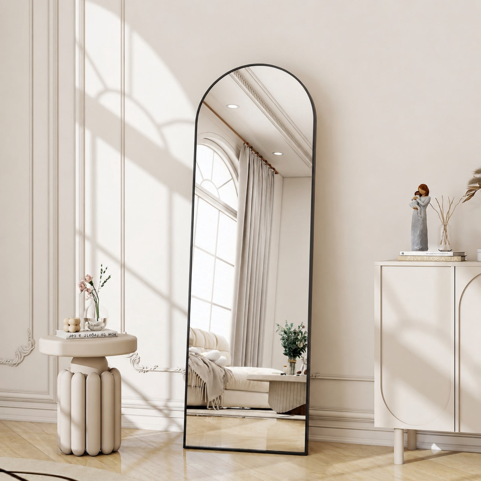 AUROMIR 56"x15" Arched Full Length Mirror Floor Mirror Full Body Standing Mirror, Black