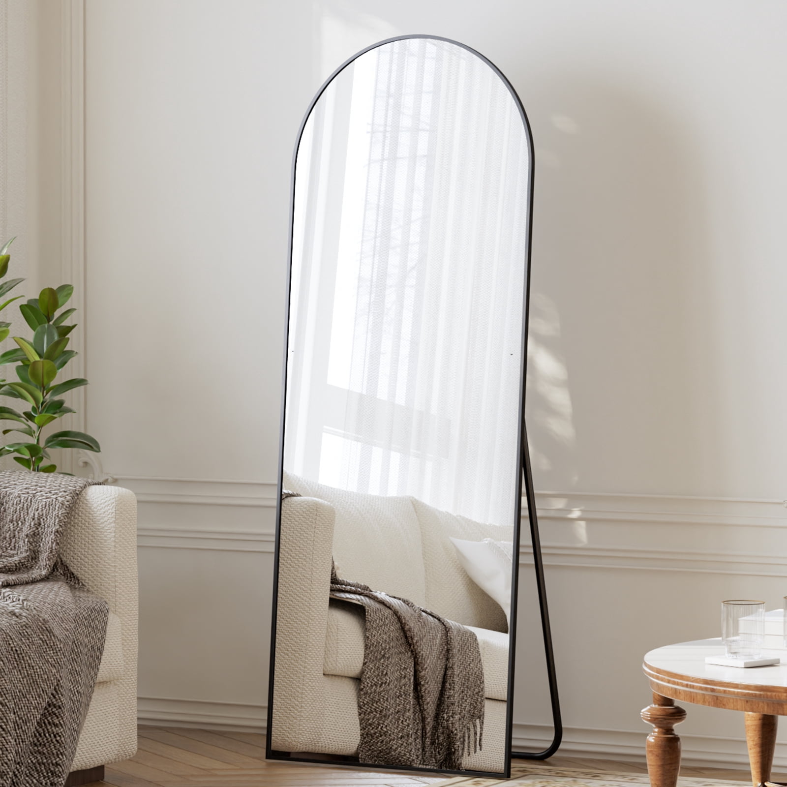 AUROMIR 56"x21" Arched Full Length Mirror Floor Mirror Full Body Standing Mirror, Black