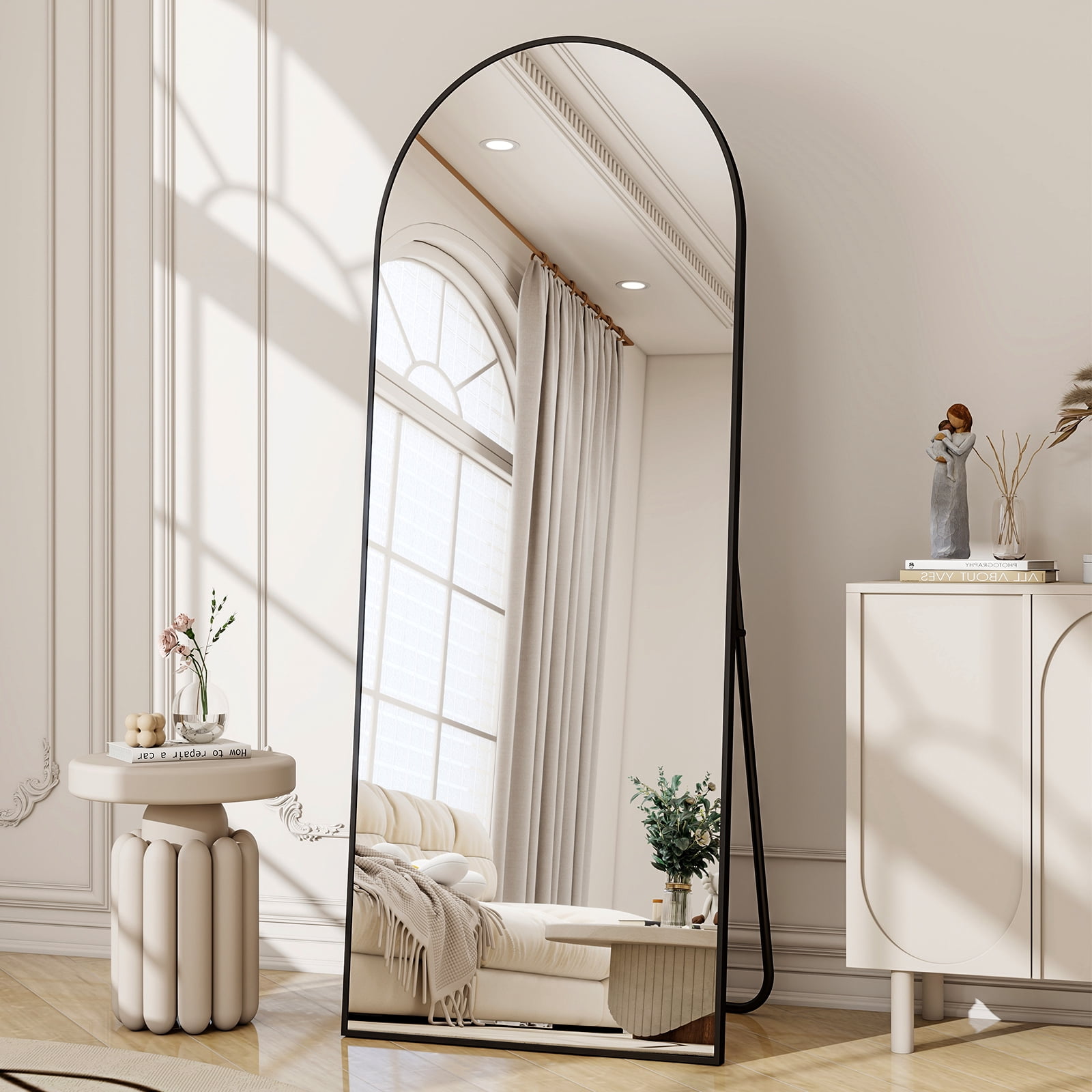 AUROMIR 56"x21" Arched Full Length Mirror Floor Mirror Full Body Standing Mirror, Black