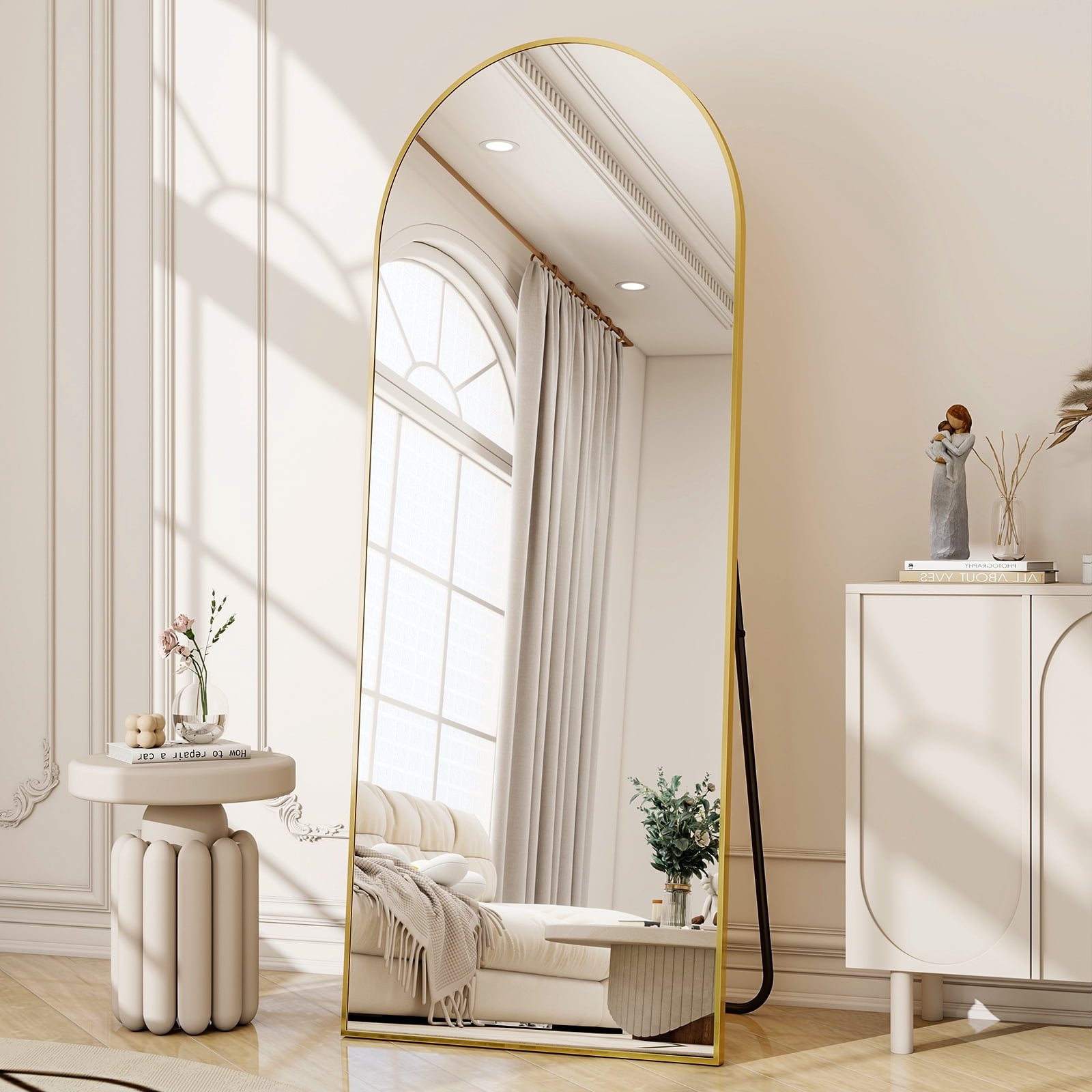 AUROMIR 56"x21" Arched Full Length Mirror Floor Mirror Full Body Standing Mirror, Gold