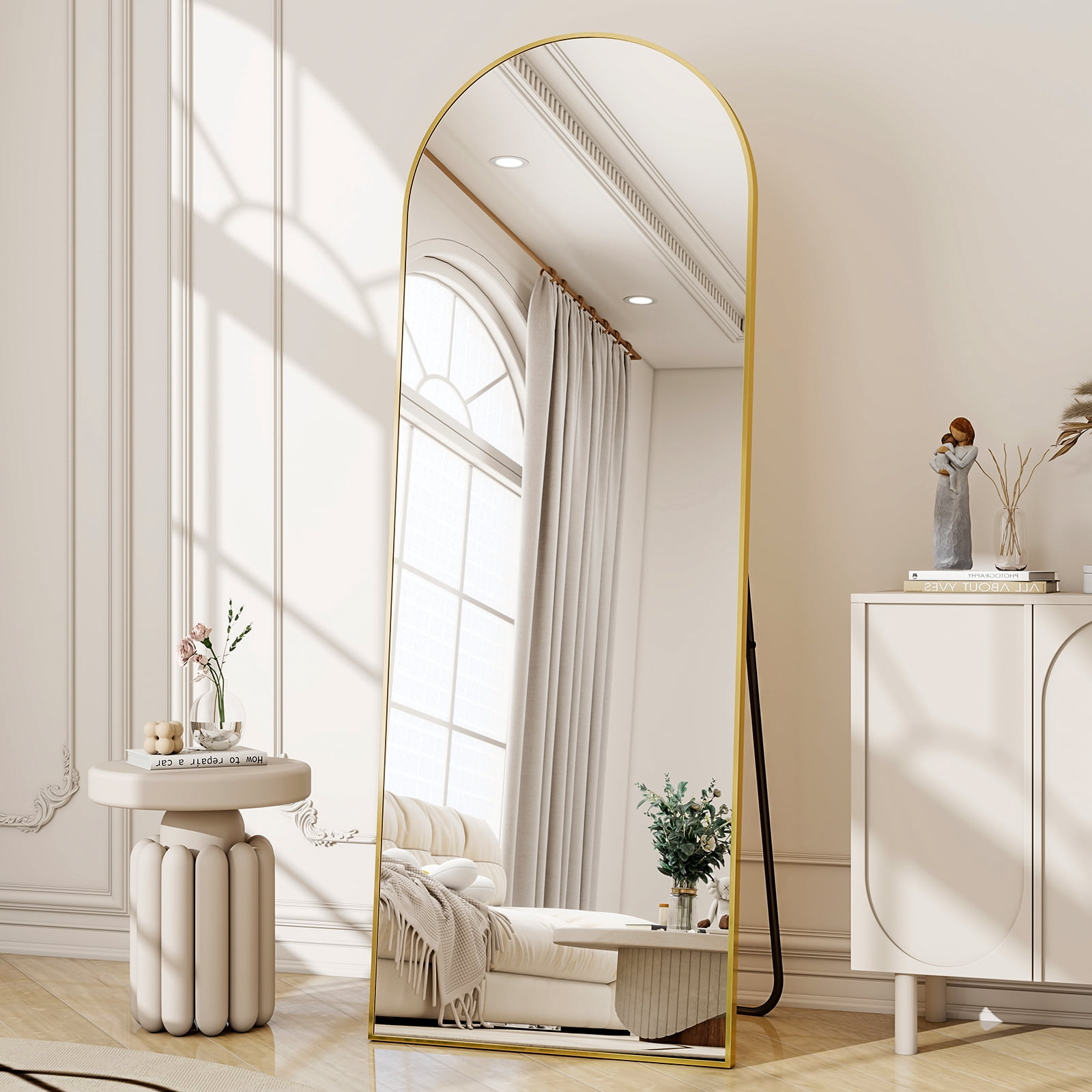 AUROMIR 59"x16" Arched Full Length Mirror Floor Mirror Full Body Standing Mirror, Gold