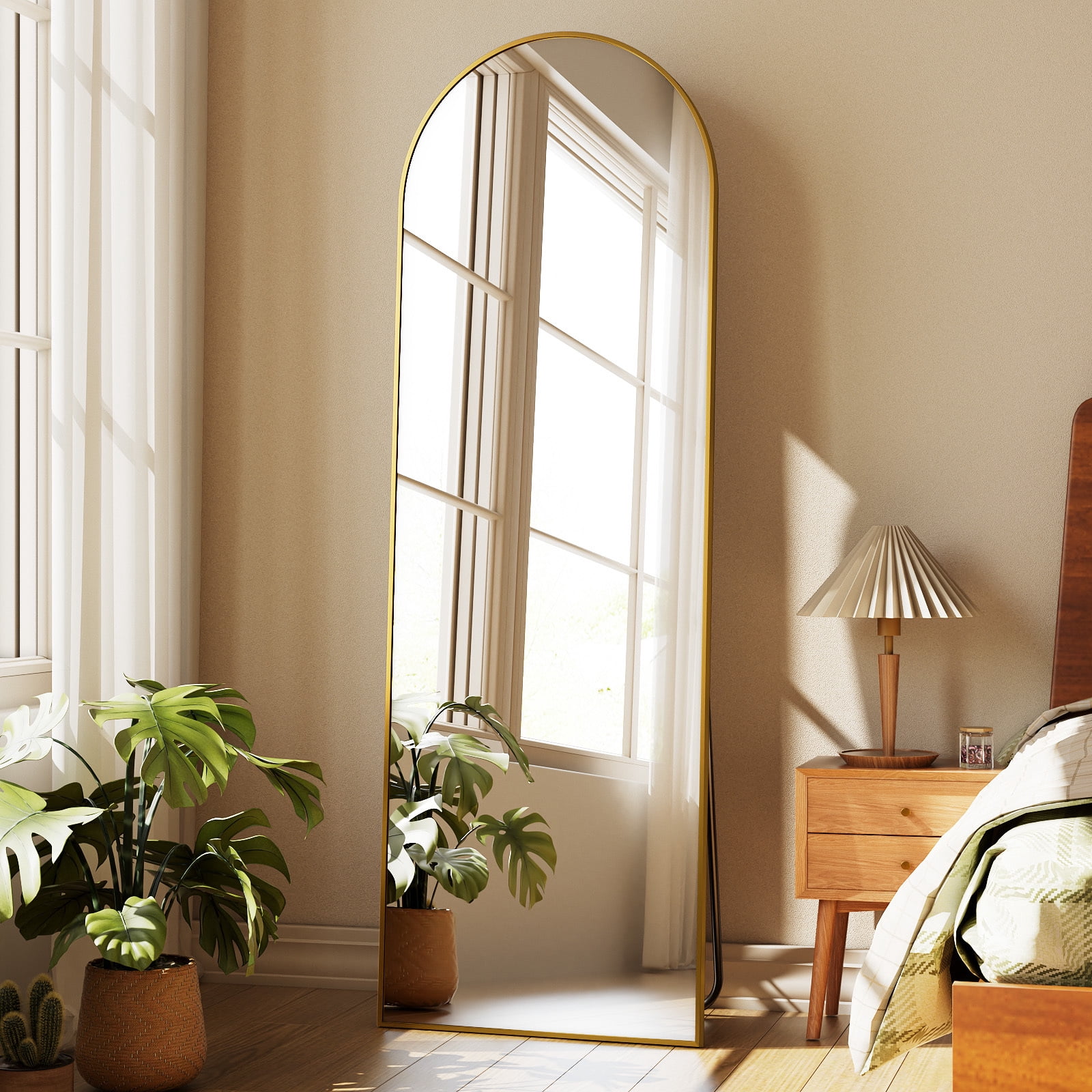 AUROMIR 59"x16" Arched Full Length Mirror Standing Full Body Floor Mirror,Gold