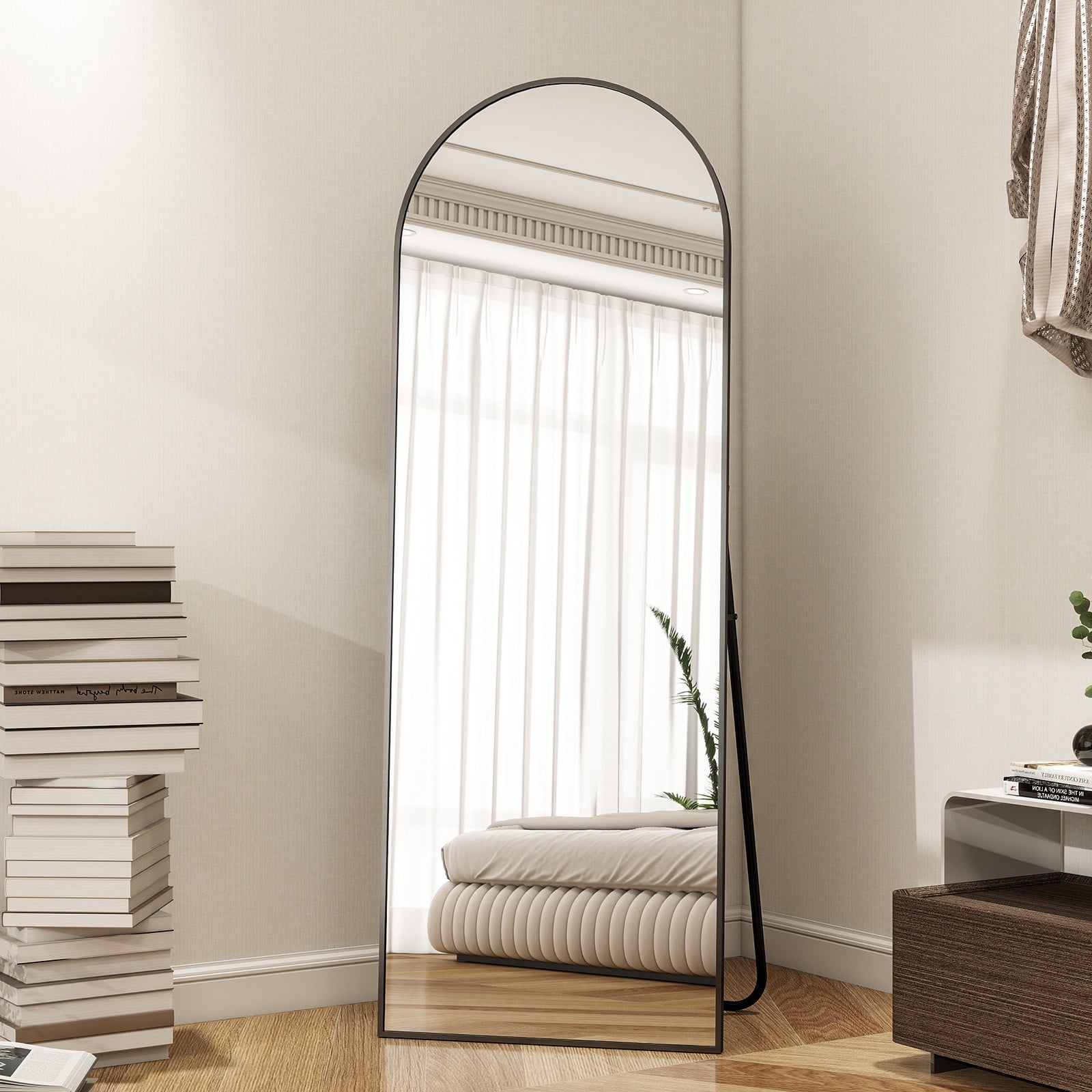 AUROMIR 64"x 21" Full Length Mirror Arched Full Body Floor Mirror with stand, Black
