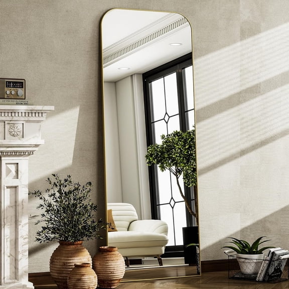 AUROMIR 64"x21" Arched Full Length Mirror Freestanding Floor Mirror with Metal Frame, Gold