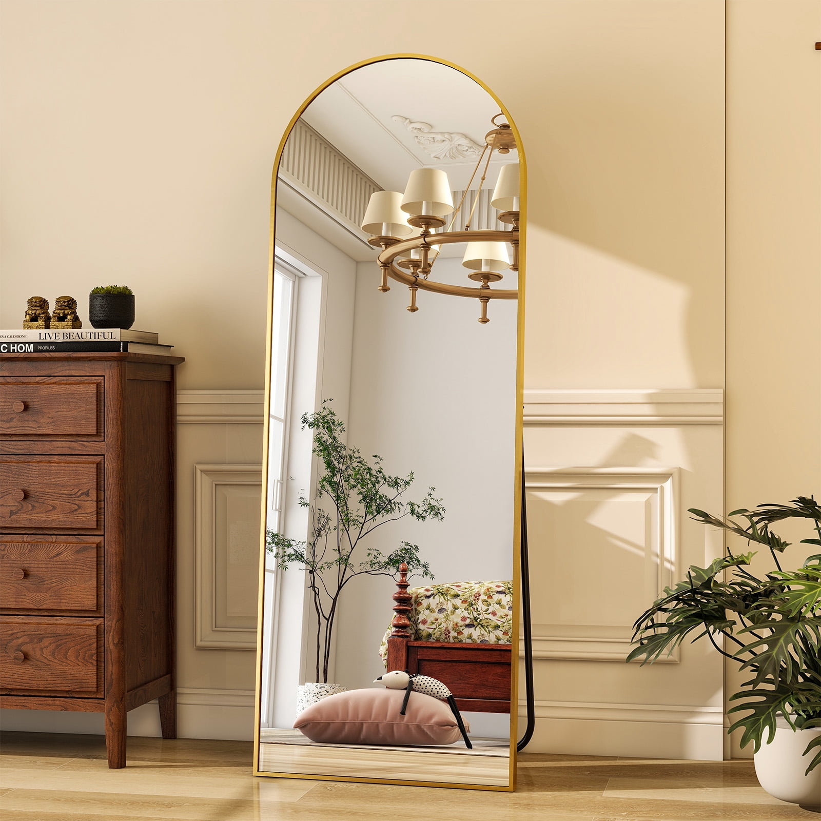 AUROMIR 64"x21" Arched Full Length Mirror Standing Full Body Floor Mirror,Gold