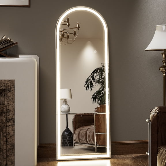 AUROMIR 64"x21" Arched Full Length Mirror with Lights LED Floor Mirror Dimming 3 Color Lighted Mirror