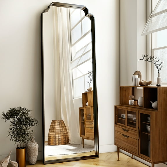 AUROMIR 64"x21" Arched Full Length Mirror Modern Floor Mirror with Deep Frame, Black