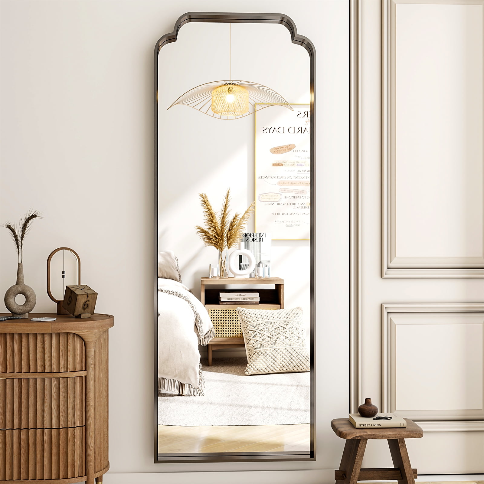 AUROMIR 64"x21" Arched Full Length Mirror Modern Floor Mirror with Deep Frame, Black