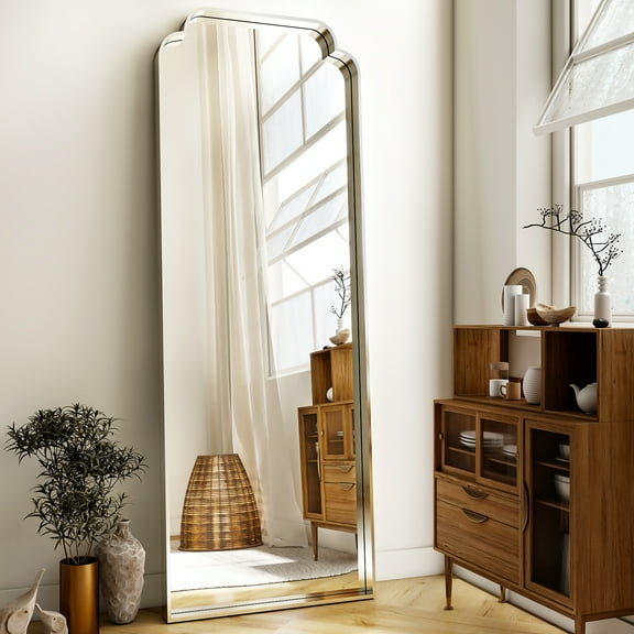 AUROMIR 64"x21" Arched Full Length Mirror Modern Floor Mirror with Deep Frame, Silver