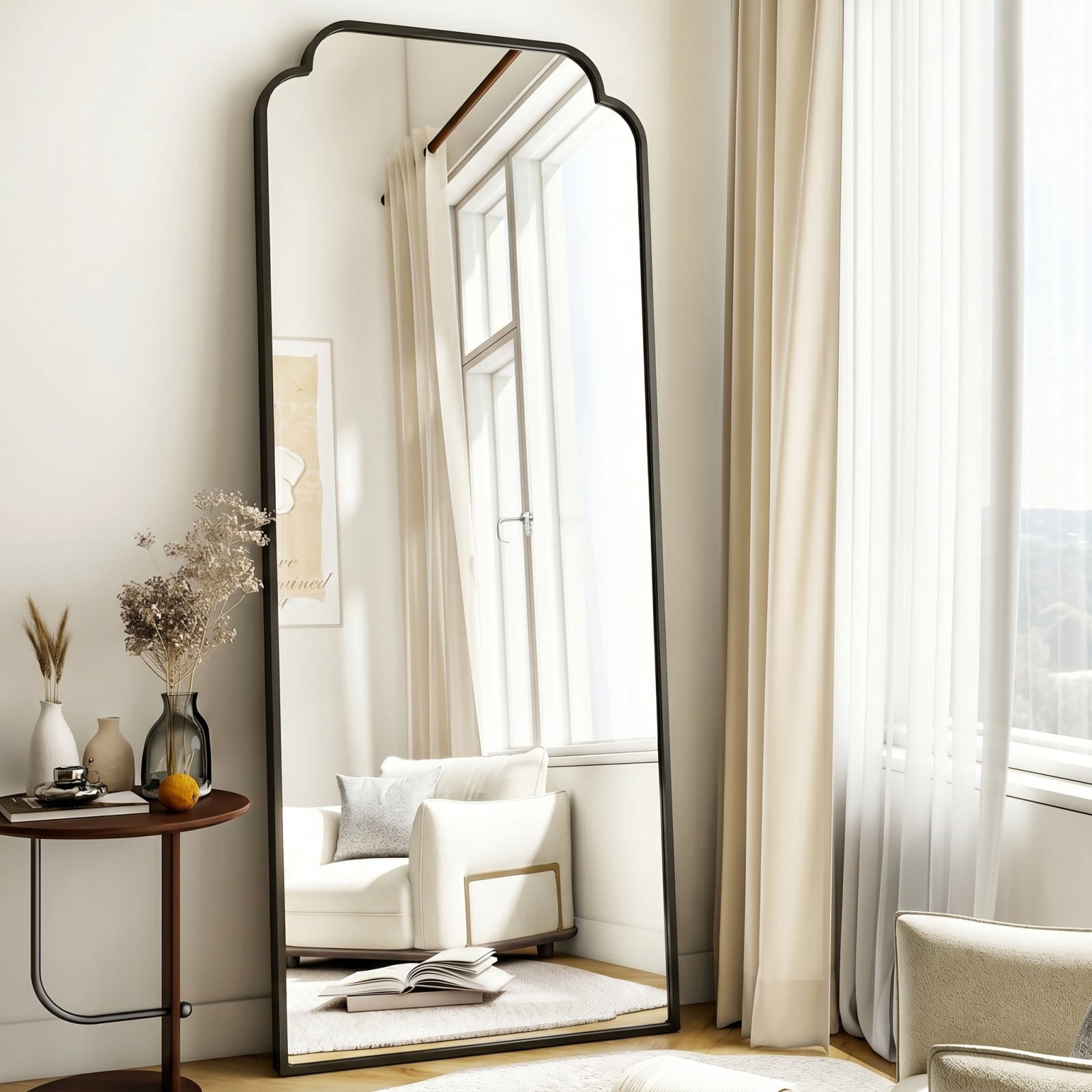 AUROMIR 69"x25" Arched Full Length Mirror Modern Floor Mirror with Deep Frame, Black