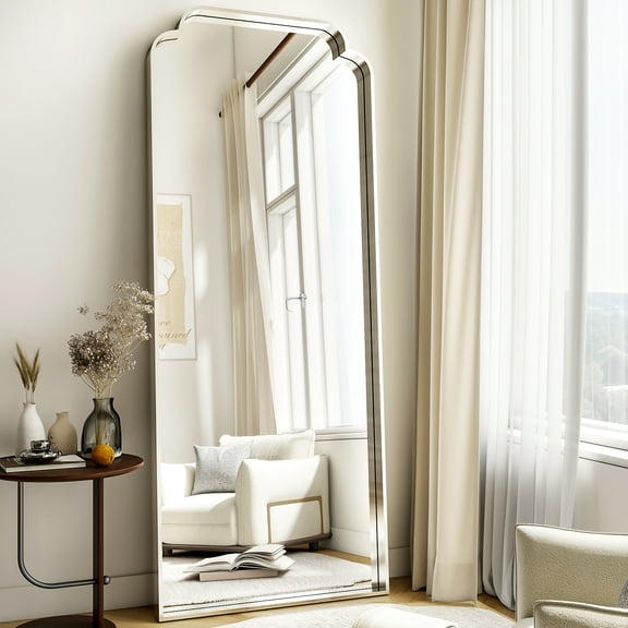 AUROMIR 69"x25" Arched Full Length Mirror Modern Floor Mirror with Deep Frame, Silver