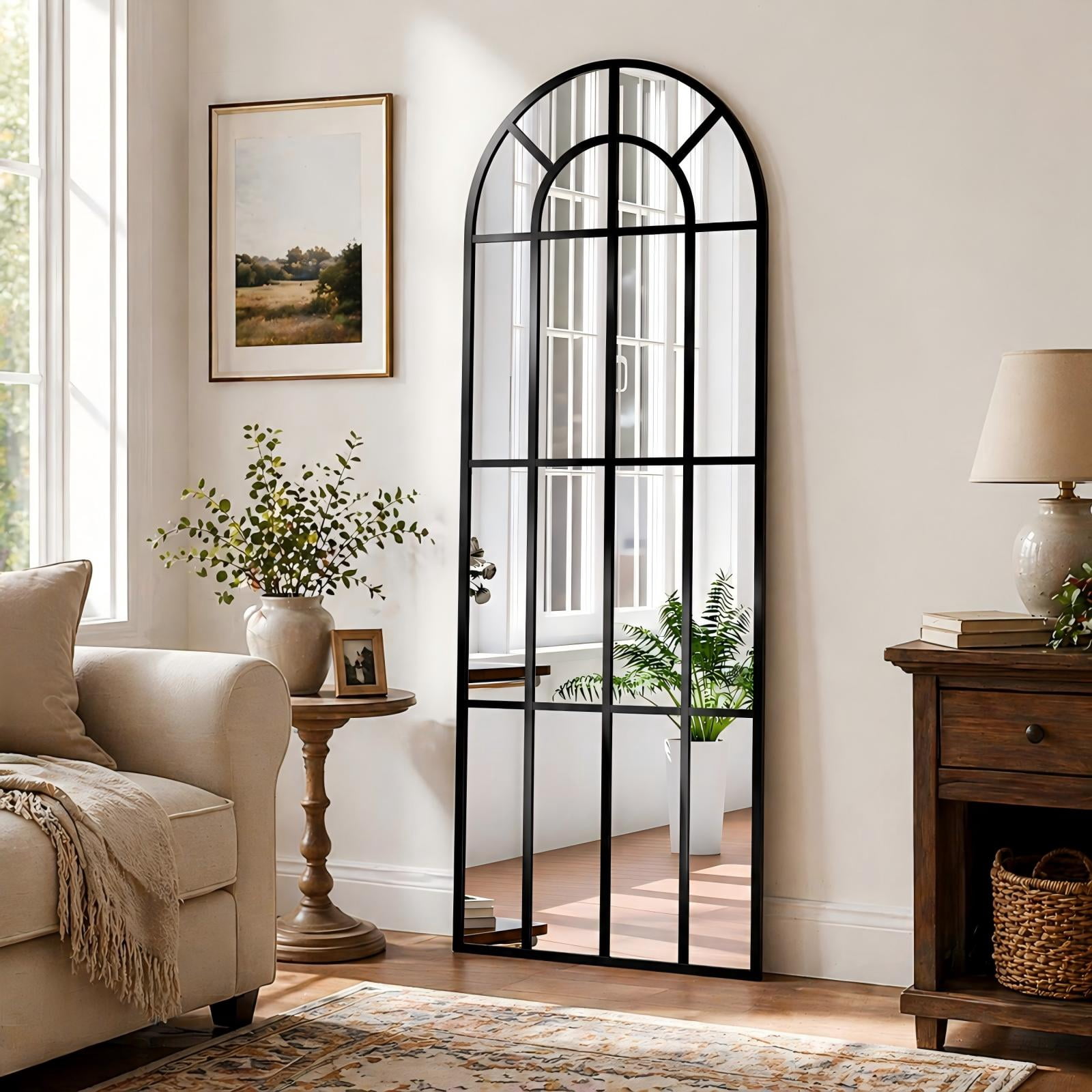 AUROMIR 69"x25" Windowpane Full Length Wall-Mounted Floor Mirror, Black