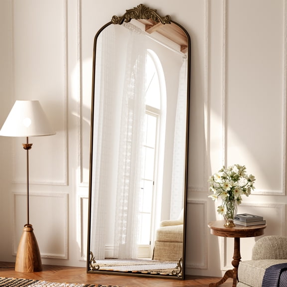 AUROMIR 70"x 24" Arched Floor Mirror Full Length Mirror Baroque Vintage Mirror with Carved Frame, Antique Bronze
