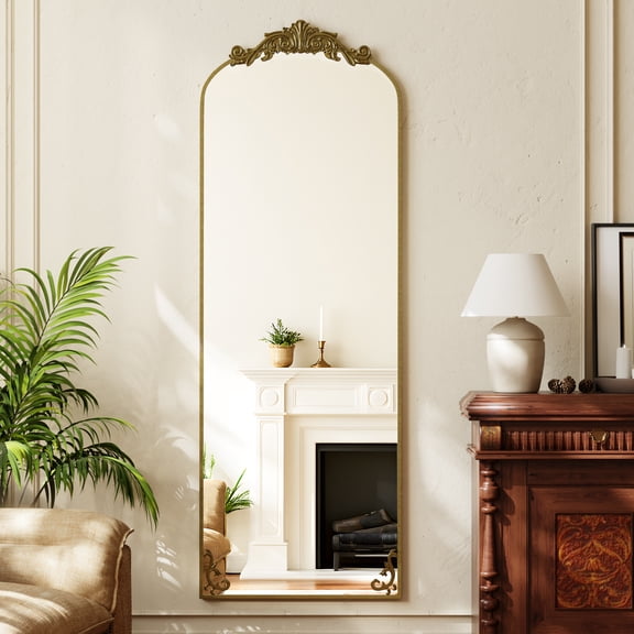 AUROMIR 70"x 24" Arched Full Length Mirror Vintage Floor Mirror with Carved Metal Frame, Gold