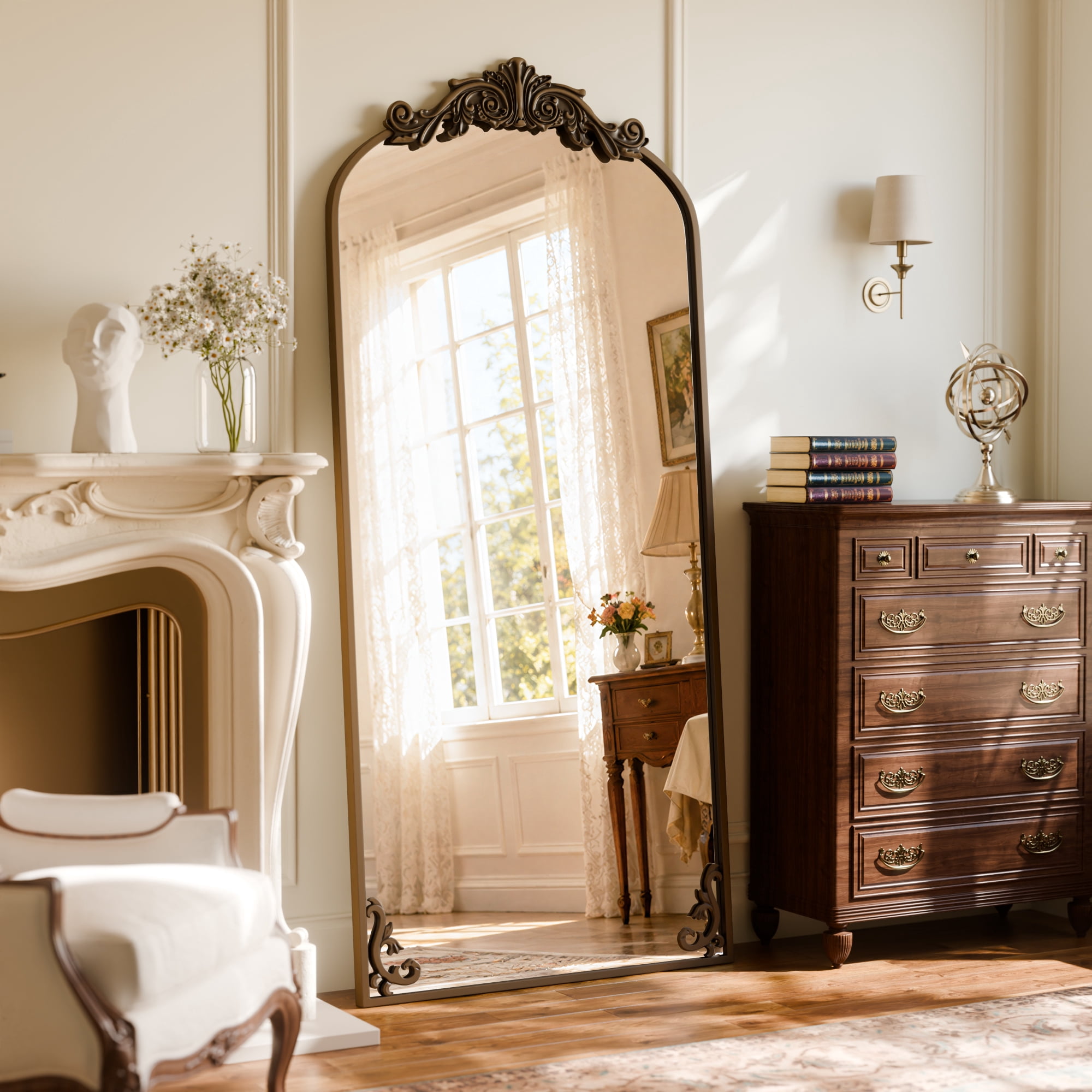 AUROMIR 71"x 32" Arched Floor Mirror Full Length Mirror Baroque Vintage Mirror with Carved Frame, Antique Bronze