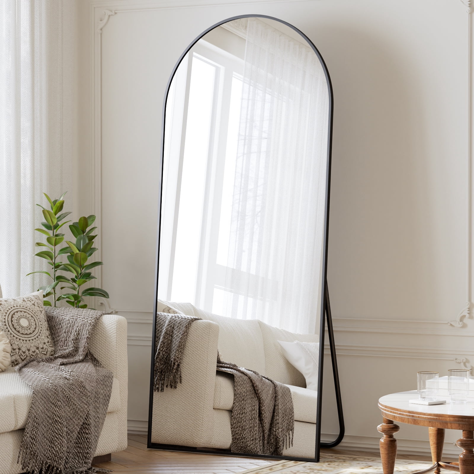 AUROMIR 71"x26" Arched Full Length Mirror Floor Mirror Full Body Standing Mirror, Black