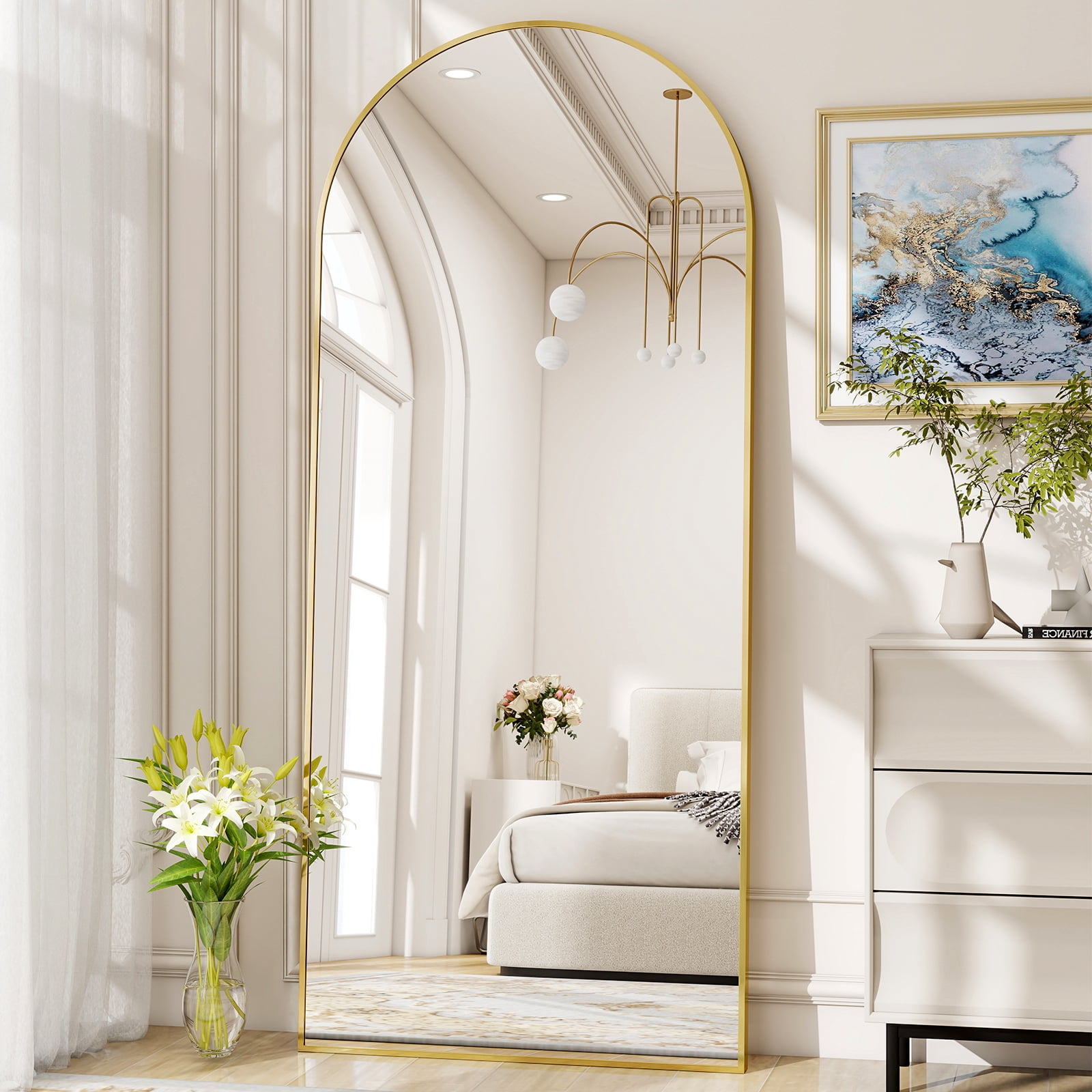 AUROMIR 71"x26" Arched Full Length Mirror Floor Mirror Full Body Standing Mirror, Gold