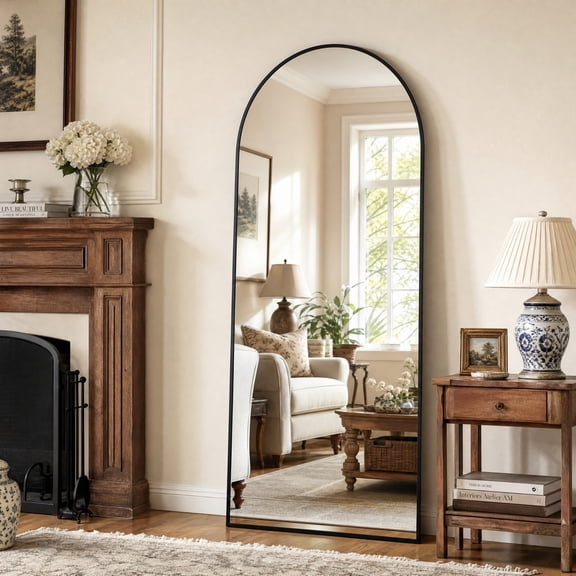 AUROMIR 71"x30" Arched Full Length Floor Mirror Free-Standing Large Dressing Mirror, Black
