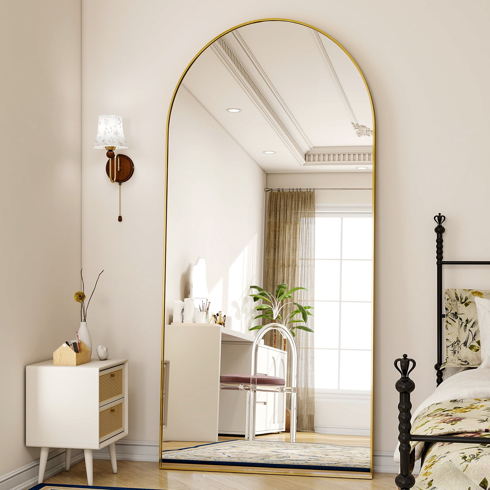 AUROMIR 71"x30" Arched Full Length Mirror Floor Mirror Full Body Standing Mirror, Gold