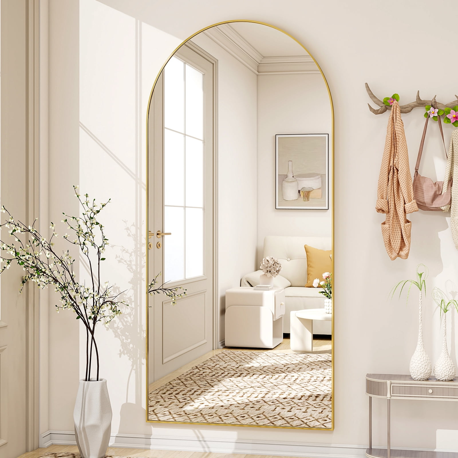 AUROMIR 71"x30" Arched Full Length Mirror Floor Mirror Full Body Standing Mirror, Gold