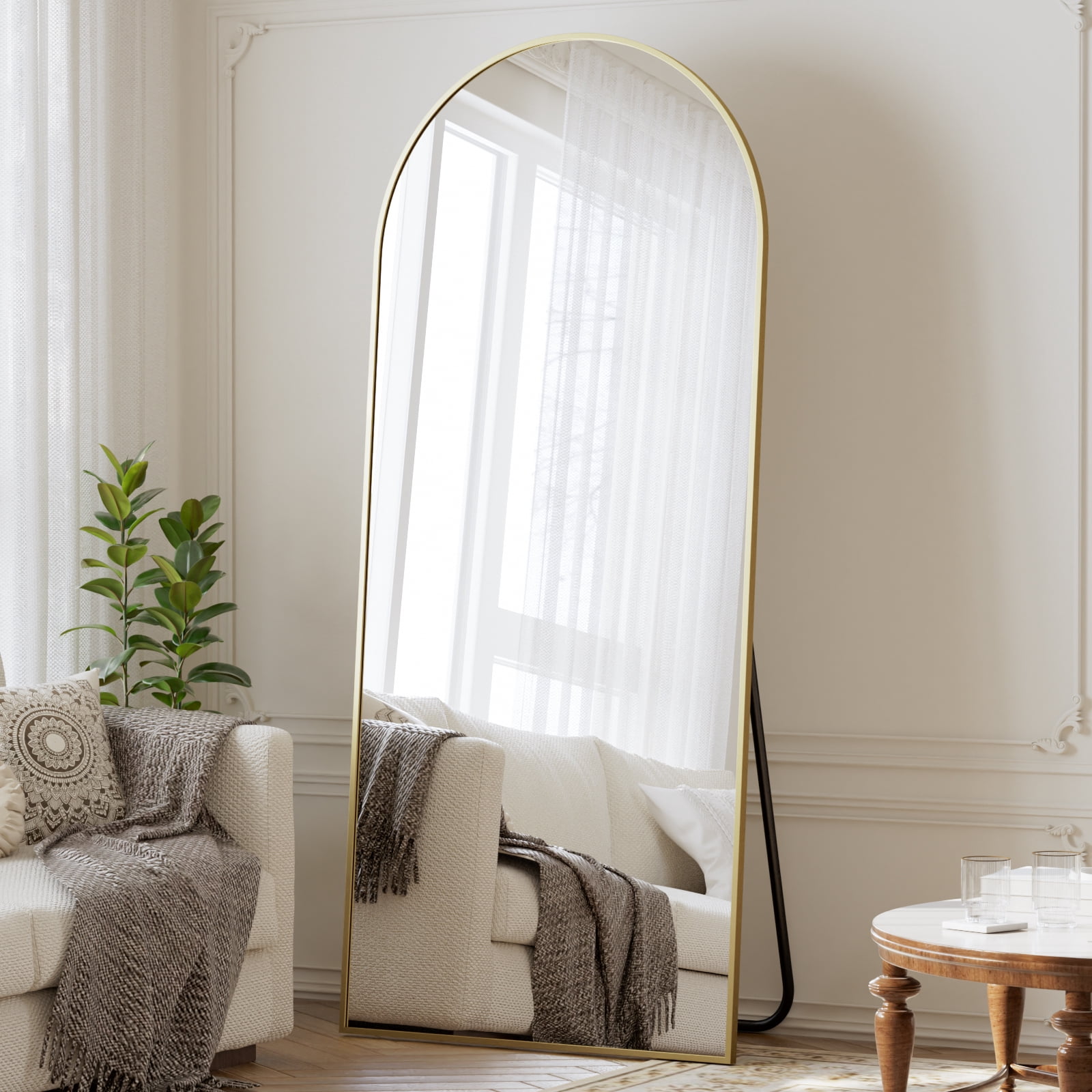 AUROMIR 71"x30" Arched Full Length Mirror Floor Mirror, Gold