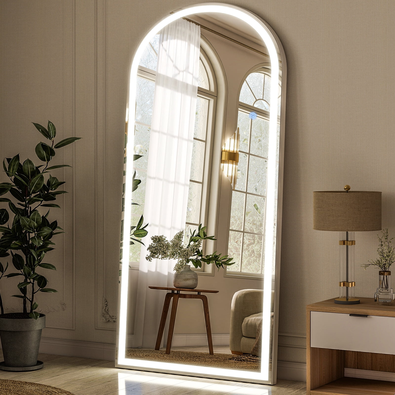 AUROMIR 71"x30" Arched Full Length Mirror with Lights LED Floor Mirror Dimming 3 Color Lighted Mirror