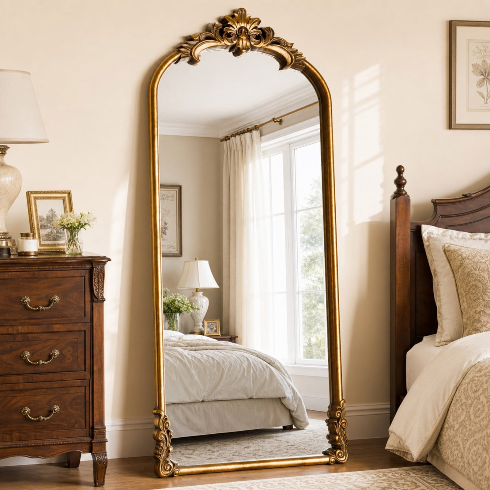 AUROMIR 71"x32" Arched Floor Mirror Full Length Mirror Vintage Carving Design, Antique Bronze