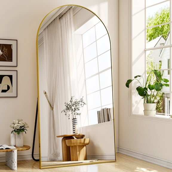 AUROMIR 77"x38" Arched Full Length Mirror Floor Mirror Full Body Standing Mirror, Gold