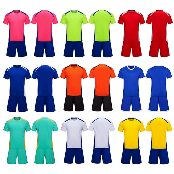 AURORA TRADE 1 Set Unisex Sports T-shirt Shorts Contrast Color Sweat Wicking Sportswear Adult Soccer Jersey for Sports