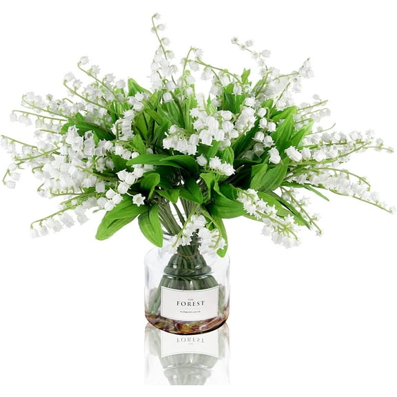 AURORA TRADE 10 Pcs Artificial Lily of The Valley Faux Flowers Wind Chime Orchid Wedding Bouquet, May Flower for Home Garden Wedding Party