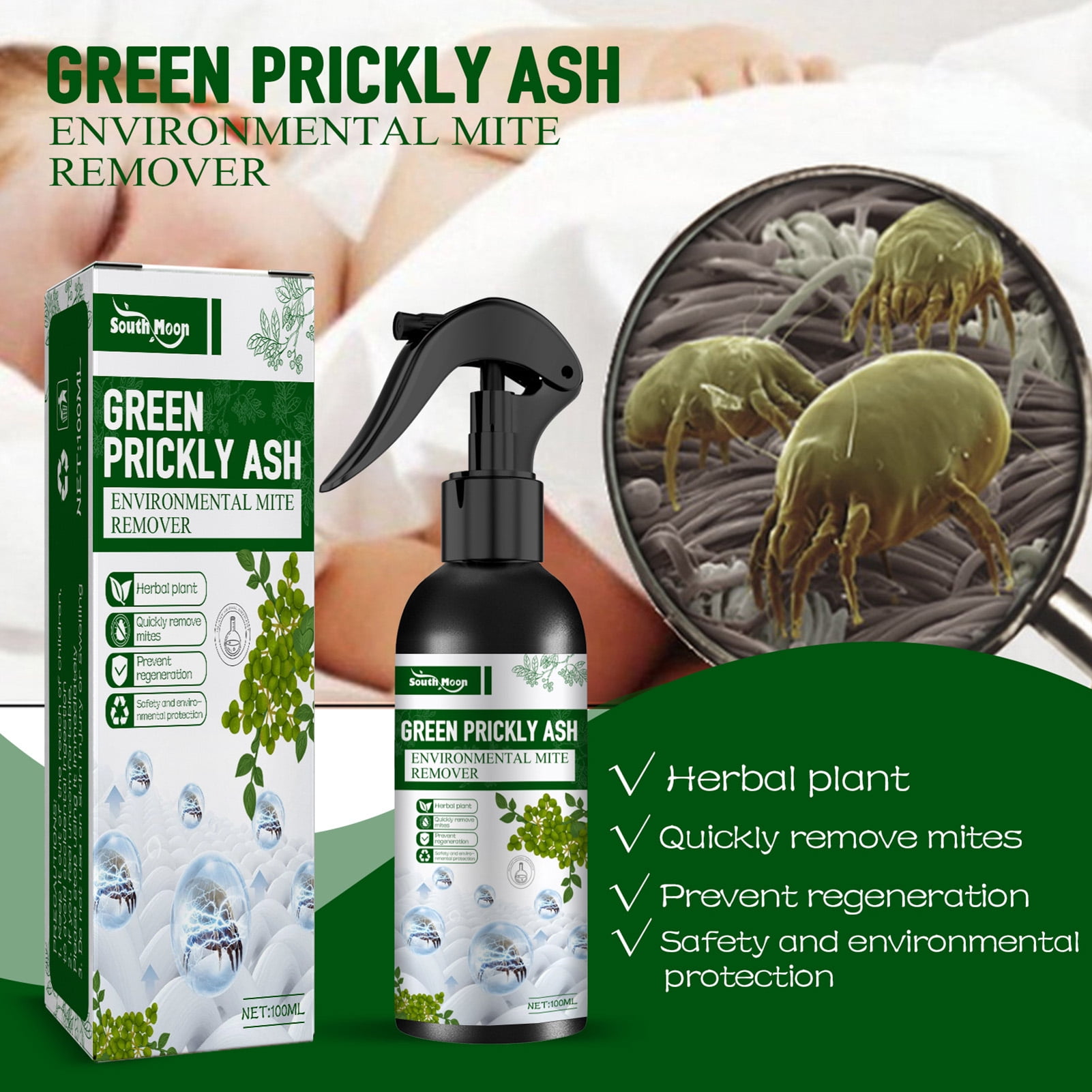 AURORA TRADE 100g Natural Mite Removal NonIrritating Cleaning Green