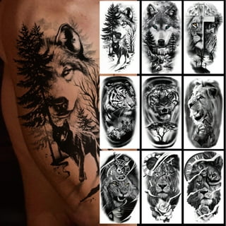 VANTATY 69 Sheets 3D Realistic Tiger Lion Temporary Tattoos For