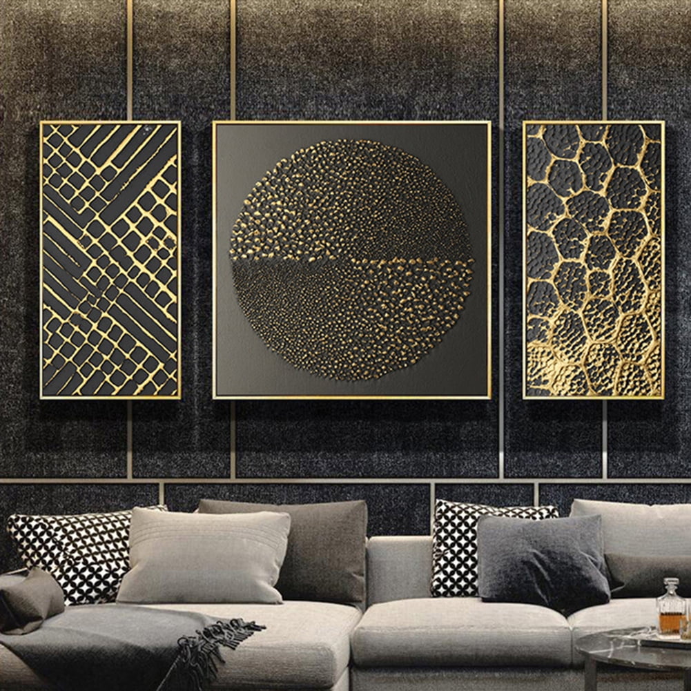 AURORA TRADE 3PCS Gold Modern Abstract Wall Art Decor Black and White Artwork  Canvas Painting Prints Pictures Home Decor for Living Room Dining Room  Bedroom Frameless