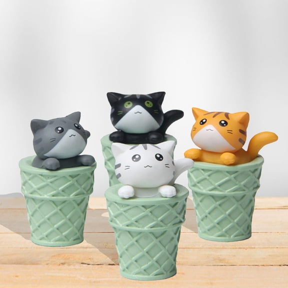 AURORA TRADE 4PCS Mini Cat Model High Simulation Vivid Expression Decoration Accessories Matcha Ice Cream Cones Miniature Cat Model for Children