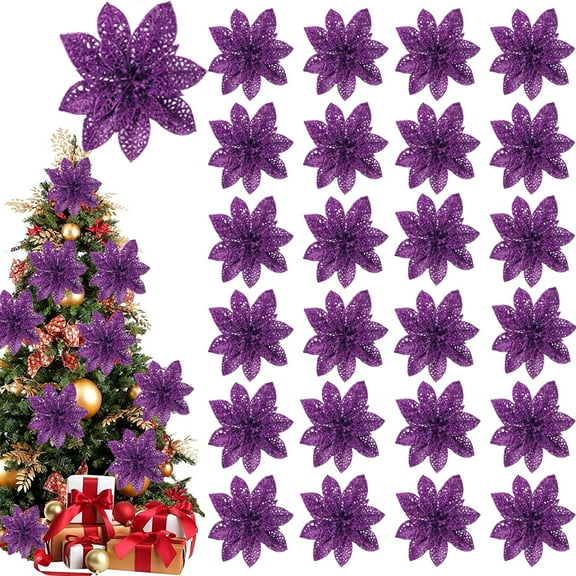 AURORA TRADE 6” Artificial PVC Glitter Poinsettia Christmas Bouquet (12 Count)