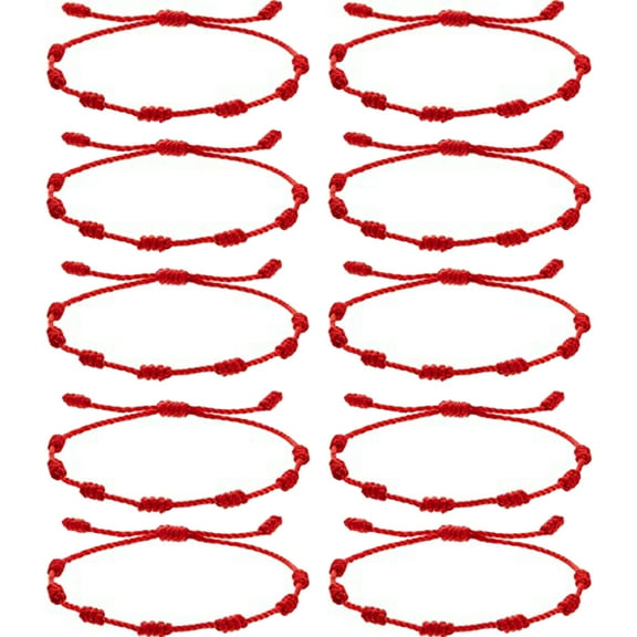 AURORA TRADE 7 Knots Bracelets for Lucky Adjustable Red String Rope Ankle Bracelet Handmade Amulet Strand Thread Kabbalah Cord Jewelry Accessory for Men Women 10PCS