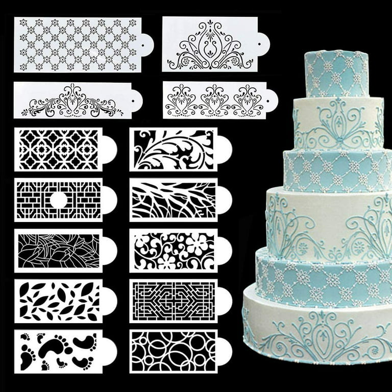 AURORA TRADE 8 Pcs Cake Decorating Stencils Floral Wedding Cake Stencil  Floral Cake Templates Spray Floral Cake Molds Hollow Lace Cake Decoration