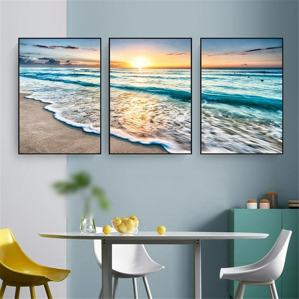 AURORA TRADE Art Sea Waves Canvas Prints 3 Panels Wall Art Ocean Beach ...