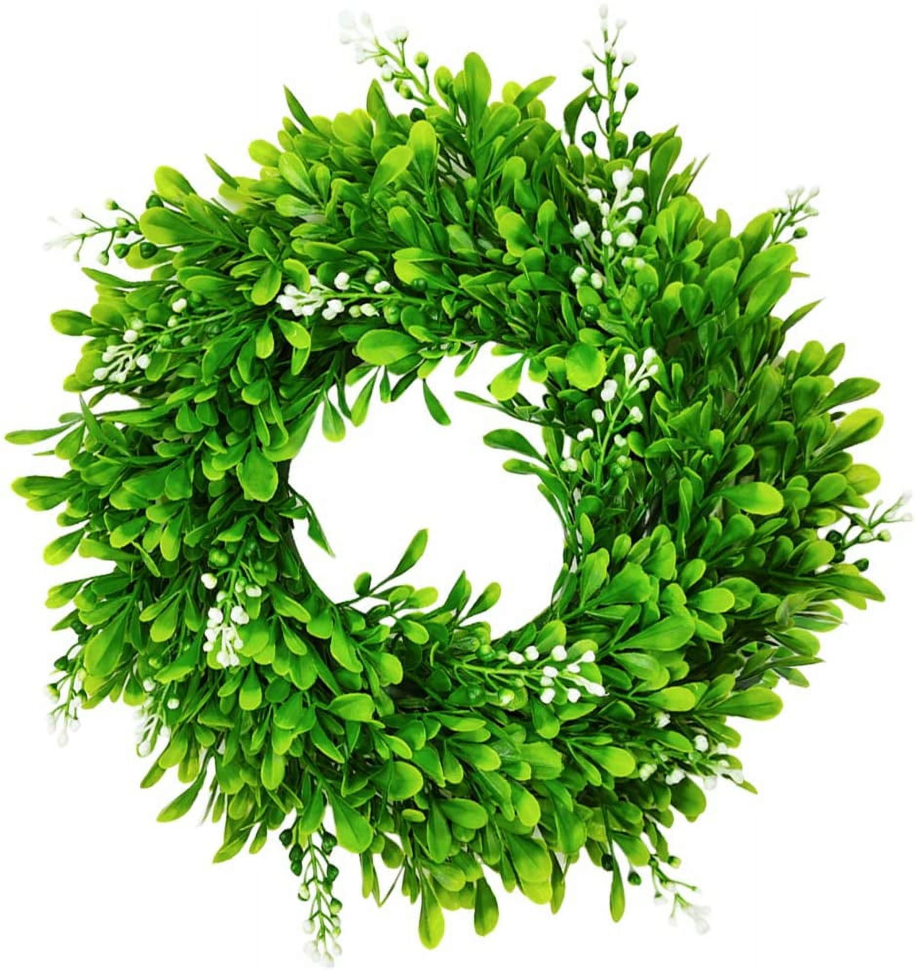 AURORA TRADE Artificial Boxwood Wreath Faux Green Leaves Small Greenery