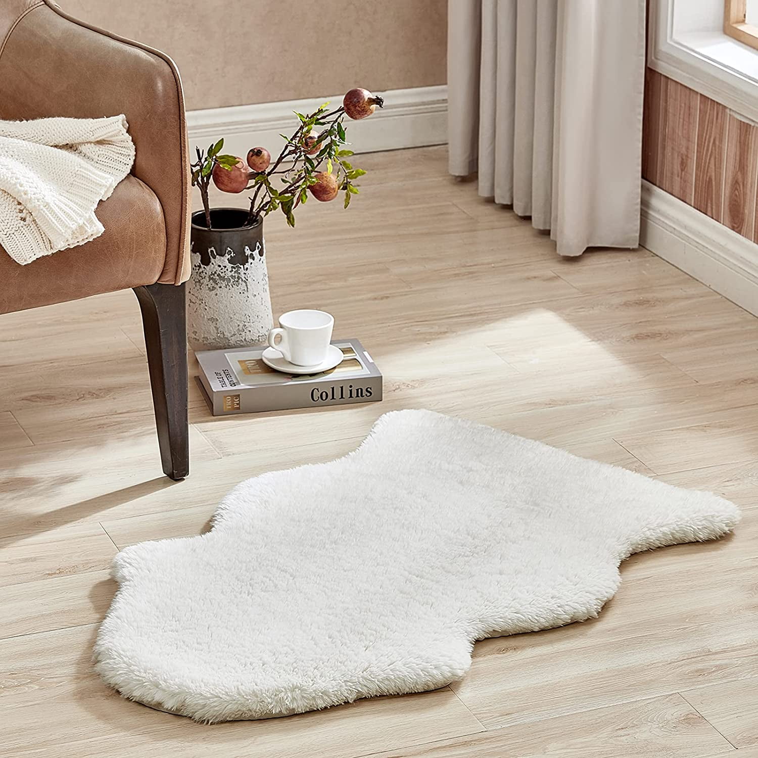 AURORA TRADE Classic Soft Faux Sheepskin Fur Rug White Fluffy Area Rug
