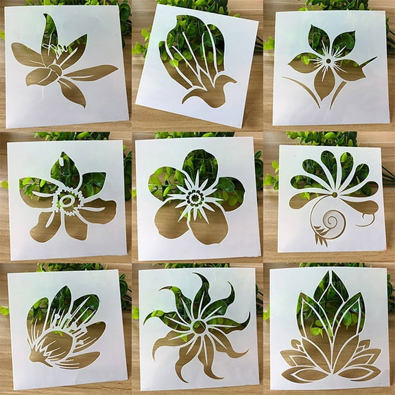 AURORA TRADE Flower Art Stencils Set – 9 Creative Designs
