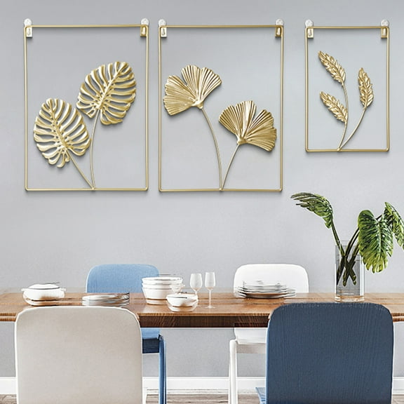 AURORA TRADE Gold Metal Wall Decor,Golden Leaf Wall Hanging Decor with Frame, Wall Ornaments, Golden Metal Art Wall Sculpture for Living Room, Office, Home, Hotel