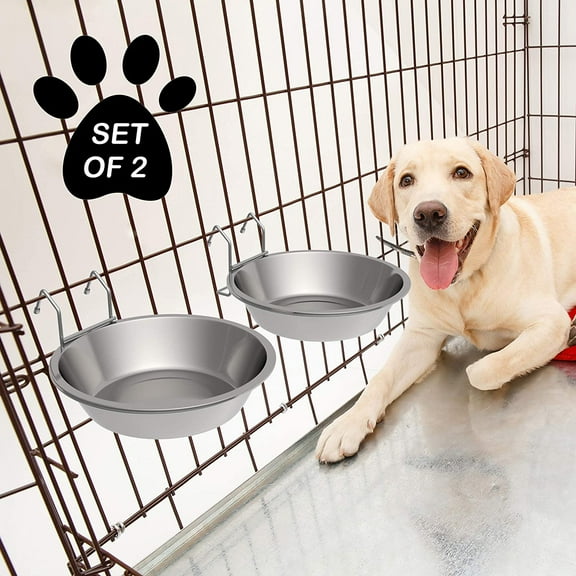 AURORA TRADE Hanging Non-Slip Stainless Steel Pet Bowl Mounted for Pets (2 Pack)