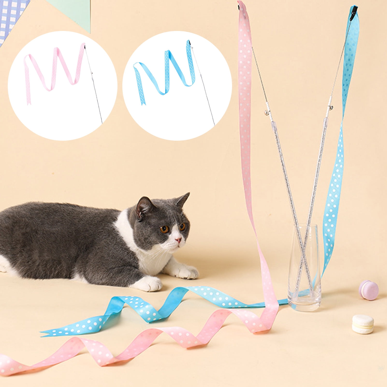 AURORA TRADE Interactive Cat Rainbow Wand Toy, Kitten Ribbon Toys ...