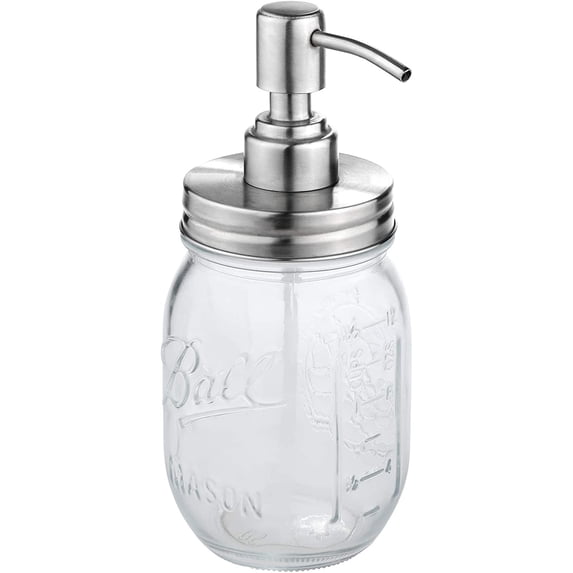 AURORA TRADE Mason Jar Soap Dispenser - 480ml Bathroom Lotion Liquid Soap Stainless Steel Mason Jar Dispenser with Brush